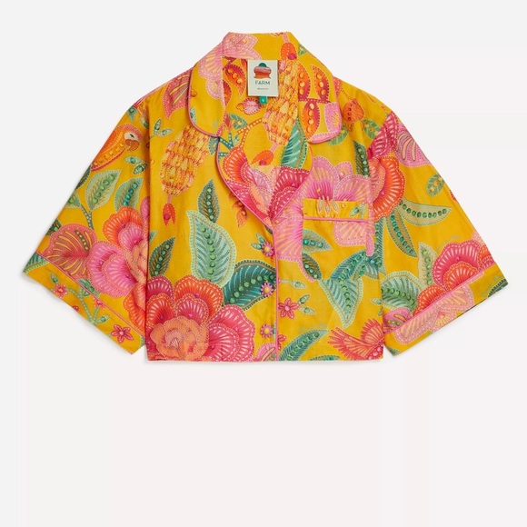 FARM RIO Macaw Bloom Crop Cotton Shirt Size Medium - Picture 2 of 8
